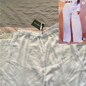 Plus White Tie Waist Beach Pants